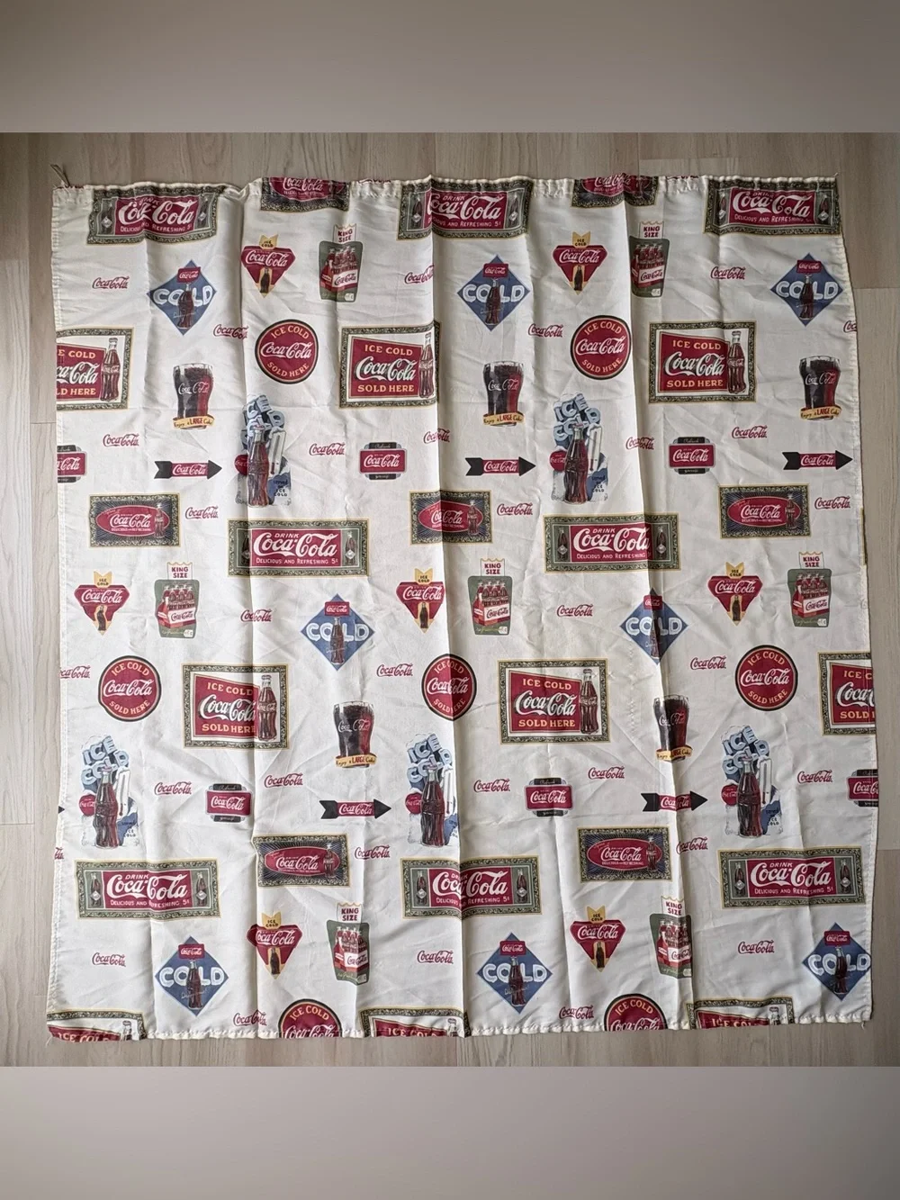 Vintage Coca Cola Shower Curtain Fabric Nostalgic Retro Coke Bottle Logo USA